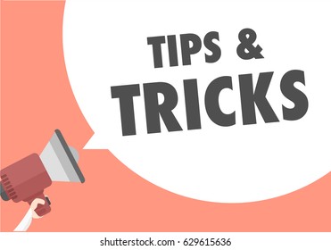 Minimalistic Illustration Of A Megaphone With Tips And Tricks Text In A Speech Bubble, Eps10 Vector