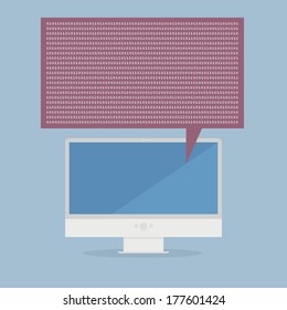 minimalistic illustration of a monitor speaking binary numbers, eps10 vector