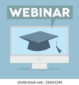 minimalistic illustration of a monitor with a Webinar speech bubble, eps10 vector