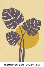 Minimalistic Illustration with monstera and sun.