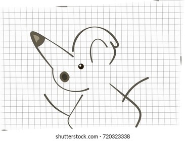 Minimalistic illustration of mouse against the background of the squared paper sheet. Vector illustrator.