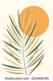 Minimalistic Illustration with palm leaf and sun poster.