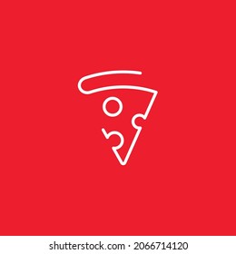 Minimalistic illustration of pizza logo on red background. Empty place for text. Food establishment concept.