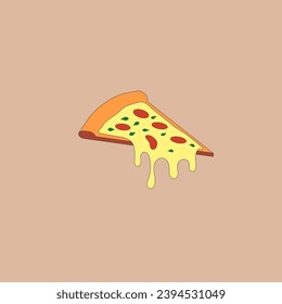 minimalistic illustration of a pizza slice with melted cheese and salami