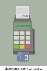 ilustración minimalista de terminal POS con tarjeta de crédito insertada, vector eps10
