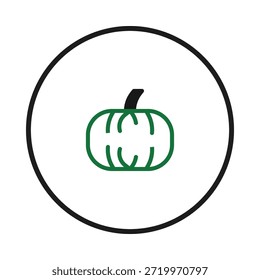 A minimalistic illustration of a pumpkin, presented inside a circle. The clean lines and simple color scheme offers a modern twist on a classic autumnal symbol, perfect for seasonal designs,