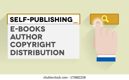 minimalistic illustration of a search bar with self-publishing keyword and associations, eps10 vector