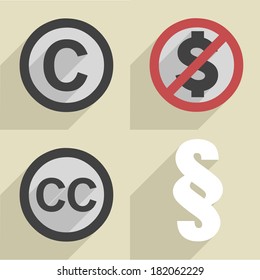 minimalistic illustration of a set of different copyright icons, eps10 vector