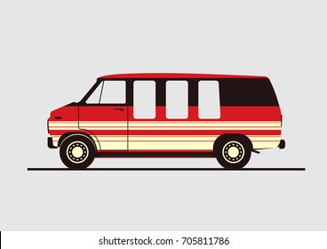 Minimalistic illustration of a seventies camper for rent. Flat vector.