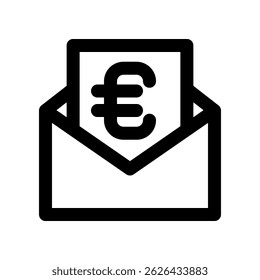 Ilustração minimalista mostrando um envelope aberto com um símbolo da moeda Euro