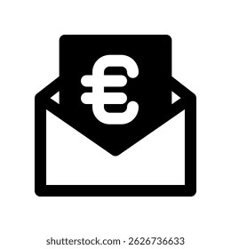 Ilustração minimalista mostrando um envelope aberto com um símbolo da moeda Euro