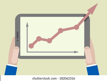 minimalistic illustration of a tablet computer with business growth graph going out of the screen, eps10 vector