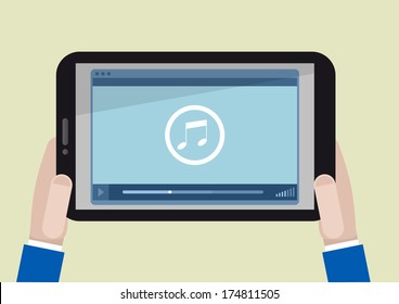 ilustración minimalista de un equipo tablet con aplicación multijugador en ejecución
