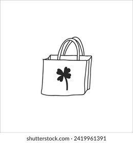 Minimalistic Illustration of a Tote Bag With a Clover Motif on a White Background