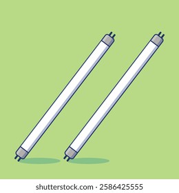 Minimalistic Illustration of Two Fluorescent Light Tubes on a Soft Green Background for Design Projects.