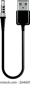 Minimalistic illustration of USB to 3.5mm audio cable for headphones, isolated without background. Ideal for tech, sound devices, and electronic design.