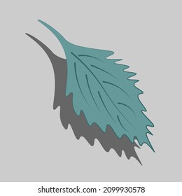 Minimalistic illustration of a vector blue leaf in retro style in pastel colors. Cartoon drawing.