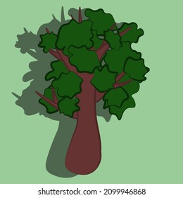 Minimalistic illustration of vector tree simple background in retro style. Cute cartoon nature drawing.