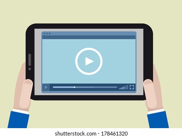 ilustración minimalista de una interfaz de reproductor de vídeo en una computadora tablet, vector eps10