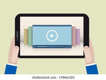minimalistic illustration of a video player interface on a tablet computer, eps10 vector
