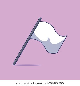 A minimalistic illustration of a white flag waving on a pink background, symbolizing surrender, peace, or neutrality