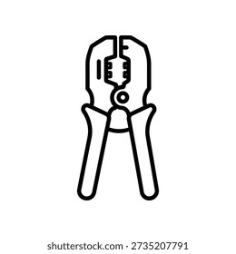 Minimalistic illustration of wire stripper tool in black line art on white background, ideal for technical and DIY projects.