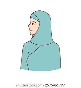 A minimalistic illustration of a woman in a hijab, depicted in a side profile. The art emphasizes cultural beauty and modesty in a clean and modern style. Ramadan