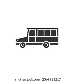 Minimalistic illustration of a yellow school bus in profile with clear details and clean lines.