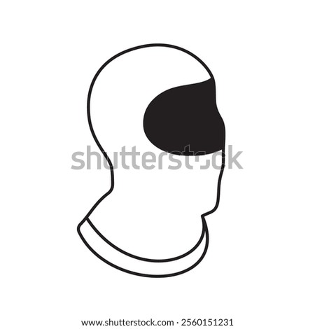 Minimalistic image of a balaclava with a darkened eye area on a white background.