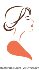 Minimalistic image of an elegant female face in profile. For stylish beauty and fashion designs. Vector art. Isolated on a white background.