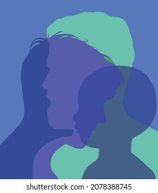 A minimalistic image of a gay family of two fathers and an adopted child, pop art style. Vector graphics.