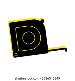 Minimalistic image of a measuring tape in black and yellow. Used in designs about repair, construction and tools.construction tools, hand tools, power tools, repair, installation, construction