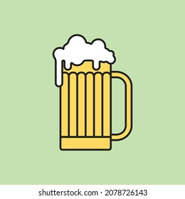Minimalistic image of a mug of beer on a green background. The concept of alcoholic beverages.