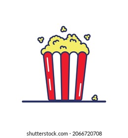 Minimalistic image of popcorn on a white background.  Movie viewing concept. Can be used as an icon.