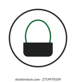 A minimalistic image showcases a container outlined in black, distinguished by a green handle. Encased within a stark circular border, it presents a clean, modern aesthetic, ideal for icons or