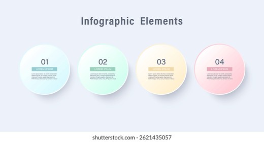 Minimalistic infographic template with four steps or options with space for data. Circles infographic for business presentation slides
