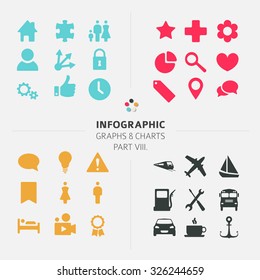 Colección de iconos de vectores infográficos mínimos - estilo de diseño plano