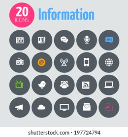 Minimalistic information icons, on dark gray circles