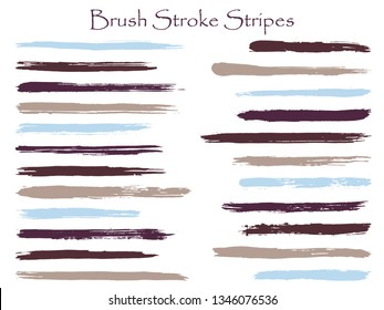 Minimalistic ink brush stroke stripes vector set, blue horizontal marker, paintbrush lines patch. Hand drawn watercolor paint brushes, smudge strokes collection. Interior paint color palette swatches.
