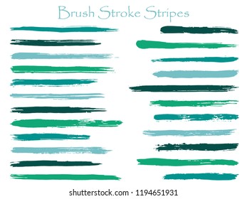 Minimalistic ink sea green brush stroke stripes vector set, horizontal marker or paintbrush lines patch. Hand drawn watercolor paint brushes, smudge strokes collection. Interior colors scheme swatches