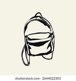 Minimalistic isolated hand drawn backpack. Vector illustration. Card, poster, home decoration.