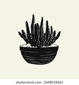 Minimalistic isolated indoor plant in a pot. Hand drawn Vector illustration. Card, poster, home decoration.