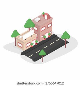 Minimalistic Isometric Building Vector Illustration
