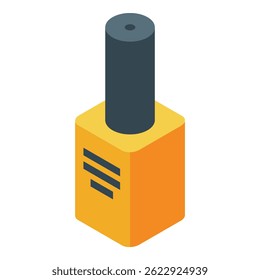 Minimalistic isometric vector illustration of a small yellow and black nail polish bottle standing up