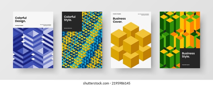 Recopilación de ilustraciones de diseño vectorial A4 de portada de diario minimalista. Resumen del conjunto de diseño de presentación de hexágonos geométricos.