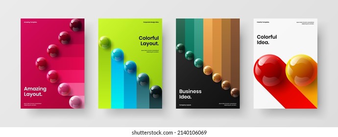 Minimalistic journal cover vector design layout bundle. Simple realistic spheres booklet template set.