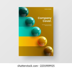 Minimalistic journal cover vector design concept. Geometric 3D spheres flyer template.