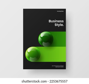 Minimalistic journal cover vector design concept. Simple 3D balls corporate brochure template.