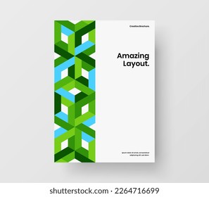 Minimalistic journal cover vector design layout. Multicolored geometric pattern annual report template.
