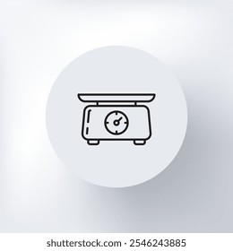 Icono de escala de cocina minimalista en un círculo sobre un fondo gris claro.
